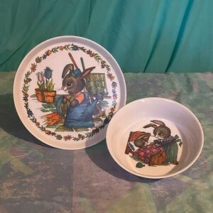 Charming Silite Peter Rabbit Themed Melamine Plate and Bowl Set Kids Vintage